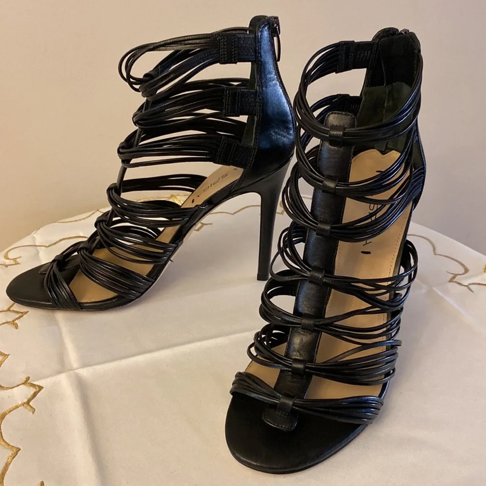 Via Spiga women’s designer Italian leather strappy heeled sandals black 9.5 🌹 - Picture 3 of 11